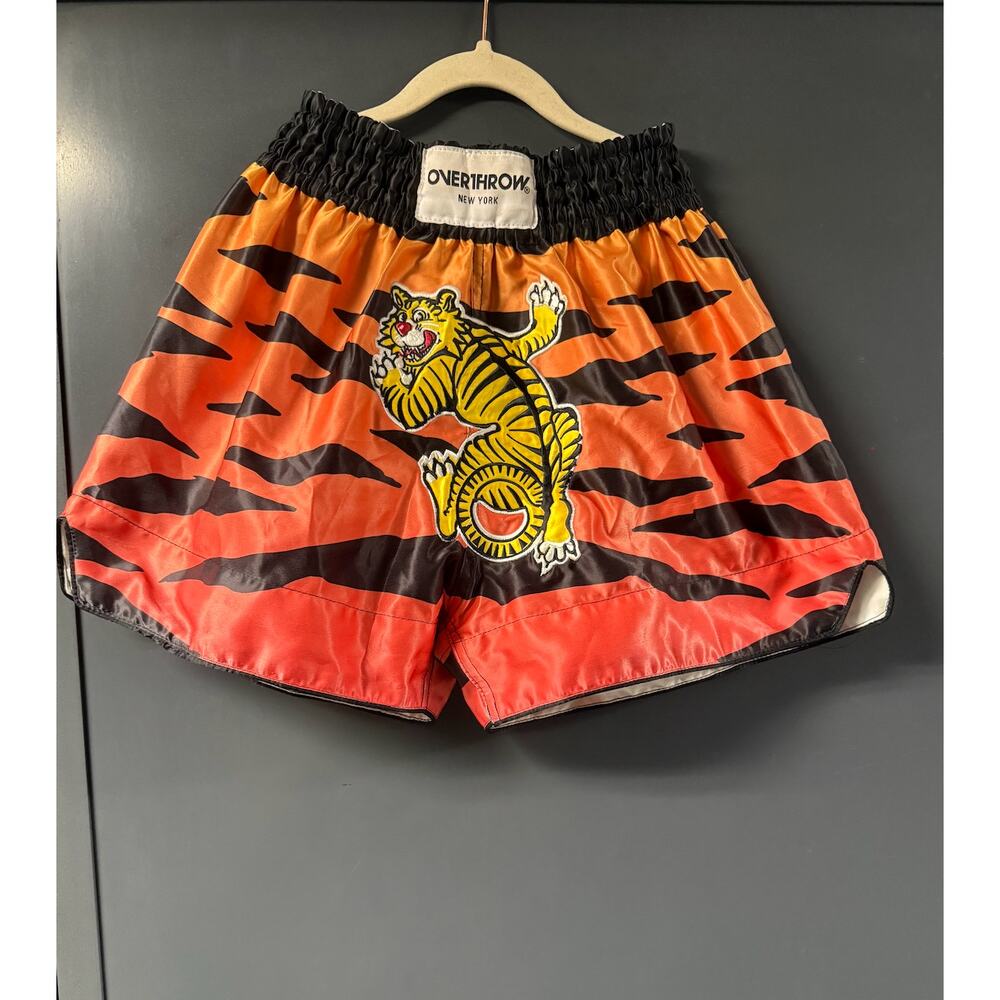 Overthrow New York Polyester Orange Tiger Boxing Shorts- Small